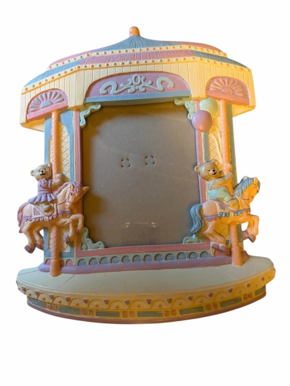 Vintage 90s Carousel Horse Teddy Bear Photo Frame 2x3" Photo Malden Design 1991